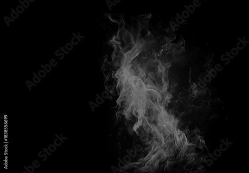 Schilderij op canvas Abstract vertical stream of white smoke or vapor rising against a solid black ba