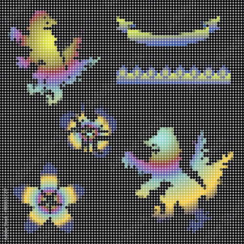 mexican huichol art wolf elements pack in vector art