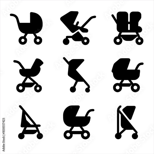 Variety of baby stroller silhouettes in different designs and styles