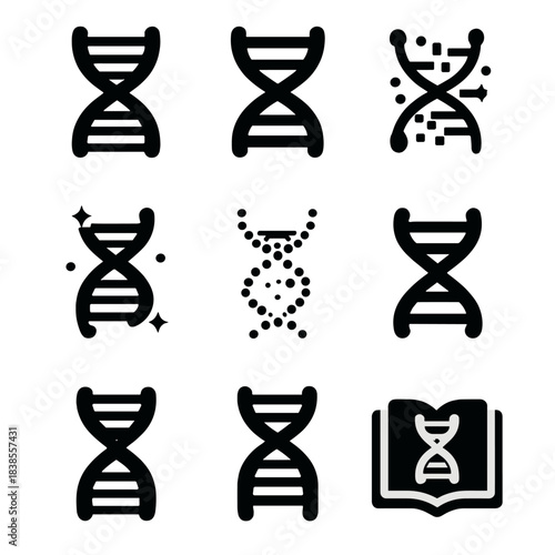 Diverse dna icons set representing genetic science concepts and innovation