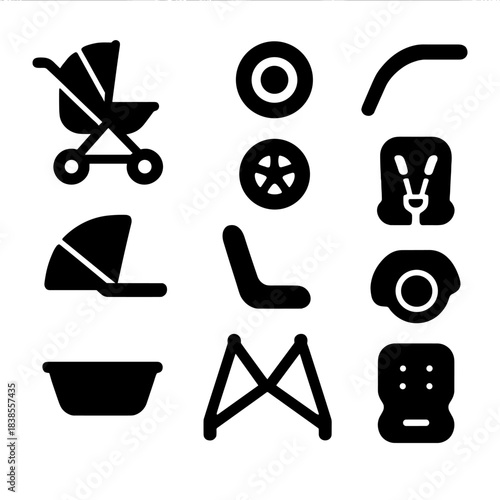Set of baby stroller and car seat icons on gradient background