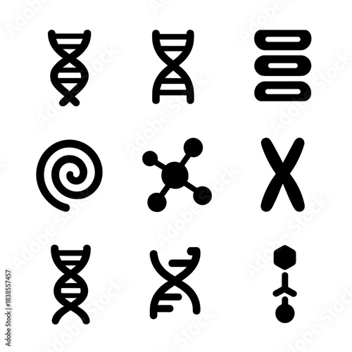 Abstract dna and molecule icons on black background