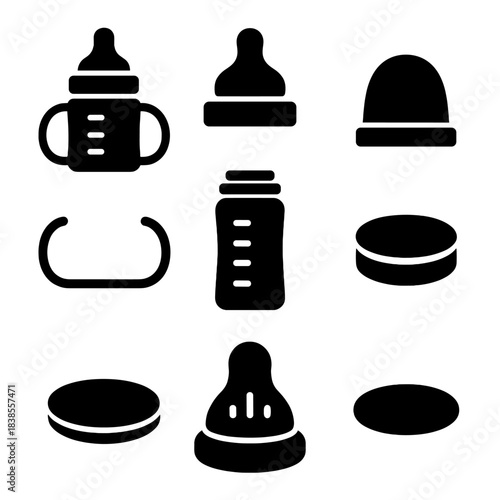 Set of baby bottle and pacifier icons on gradient background