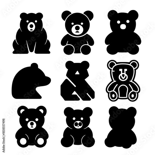 Diverse teddy bear silhouettes on gradient background