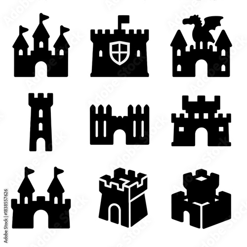 Silhouette collection of iconic castle and fortress designs