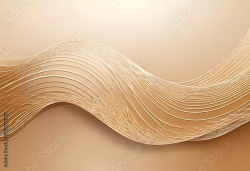 Curved waves in shades of beige and yellow grace the backdrop with a soothing rhythm. This abstract design invites contemplation and sparks creativity in any space Generative AI