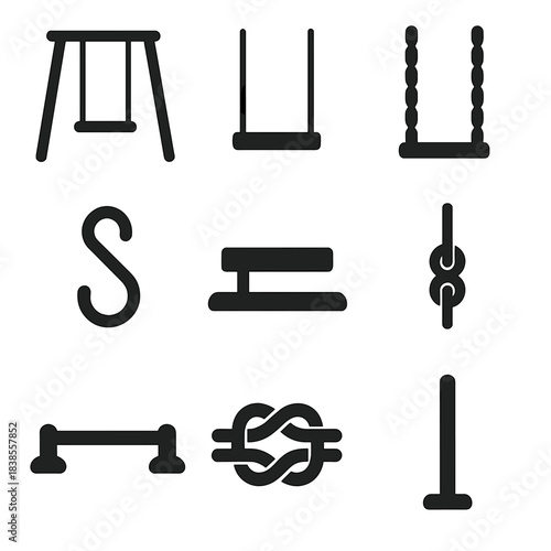 Minimalistic playground equipment icons on dark gray background