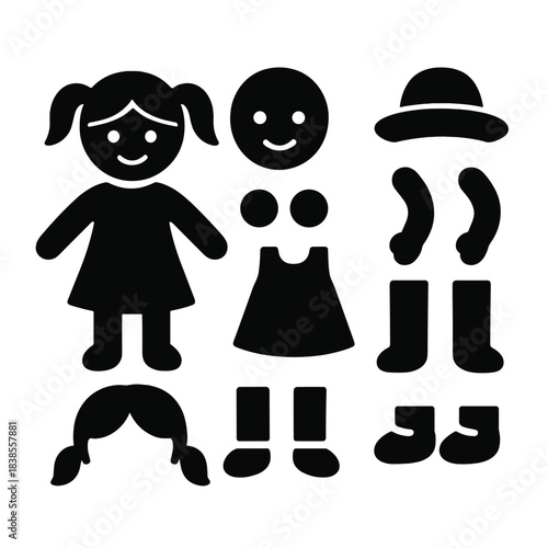 Dress-up doll template with interchangeable clothes and accessories