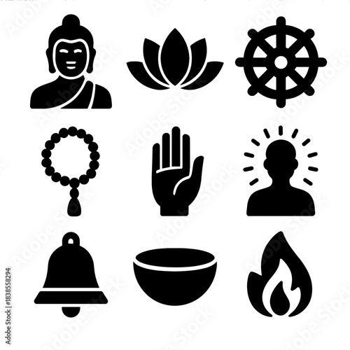 Buddhist symbols: buddha, lotus, dharma wheel, mala, and more