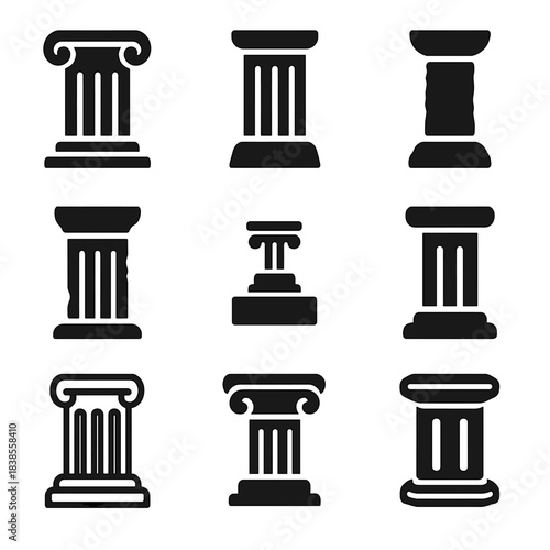Vector set of classical column icons in various styles
