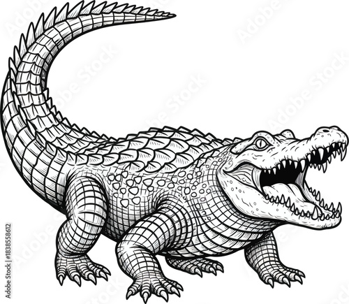 Engraved crocodile reptile illustration vector