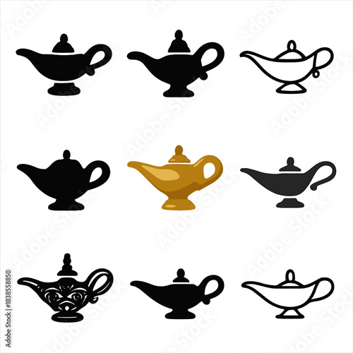 Golden lamp among black lamps - highlighted unique choice concept