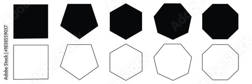 quadrangle, pentagon, hexagon, octagon icon. vector geometry pentagonal, hexagonal, octagonal polygon. five, six, eight sided polygon lines, vector