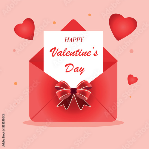 Valentine Envelope with Card and Hearts – love letter