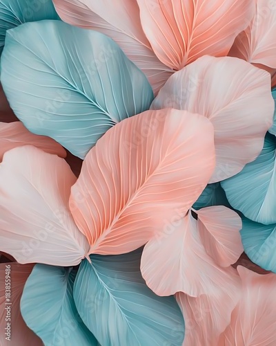 Soft Pastel Leaves in Shades of Blue and Pink for Elegant Decor