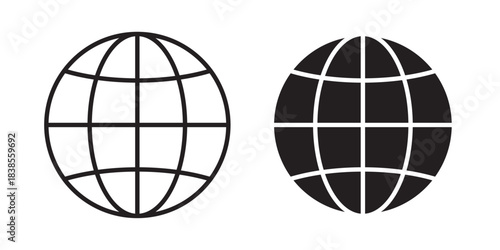 Globe Icon. Go to web symbol icon, www symbol, Web icon, website, homepage icon set, earth clip art. Vector illustration with stroke and fill on a white background.