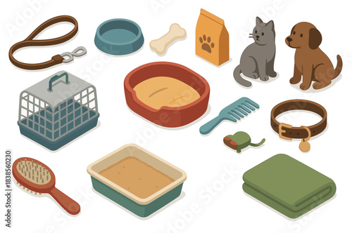 Pet supplies collection: cats, dogs, accessories, toys, grooming items