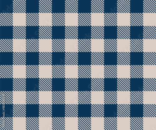 Navy beige classic plaid gingham pattern vector. Traditional blue plaid gingham texture background