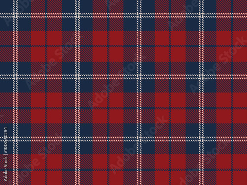 Red navy scottish tartan plaid seamless pattern. Checkered fabric texture background