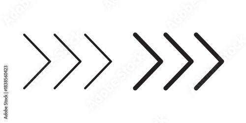 Chevron Right Icon . Pointer, next to, road caution, military, navigation sign. Vector illustration with stroke and fill on a white background.