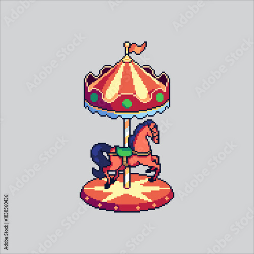 Pixel art illustration Carousel Horse. Pixelated Carnival Horse. Carnival Carousel Horse Lion Icon pixelated for the pixel art game and icon for website and video game. old school retro.