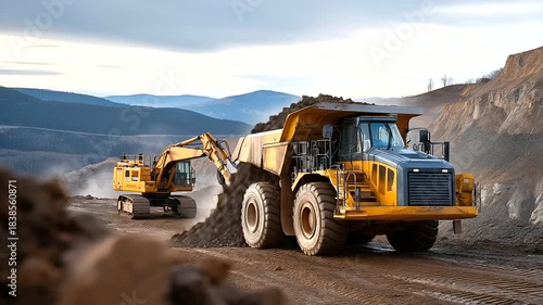 Wallpaper Mural Open pit gold mining operation with heavy machinery faceless scale of operation defocused mining landscape in background large scale mineral extraction site industrial mining Torontodigital.ca