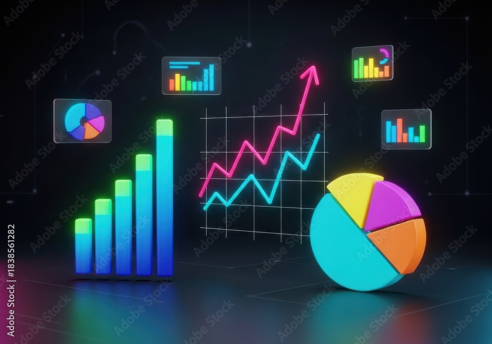 Obraz premium Digital financial analytics charts and graphs visualized