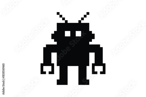 Cartoon pixel art of humanoid robot learning toy robotic engineer bot machine business vector character automation electronic background 8 bit artificial intelligence android digital design.