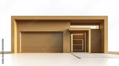 Fototapeta Naklejka Na Ścianę i Meble -  3d Render of Minimalist Architecture With Simple Geometric Shapes Forming Modern House Neutral Brown Background With Clean Structure Lines