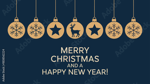 Beautiful Merry Christmas and Happy New Year Ornaments Featuring Snowflakes Stars