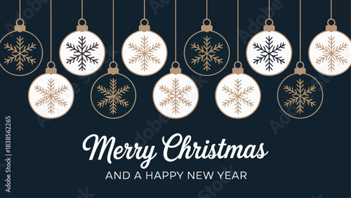 Merry Christmas and a Happy New Year Holiday Greetings with Snowflakes