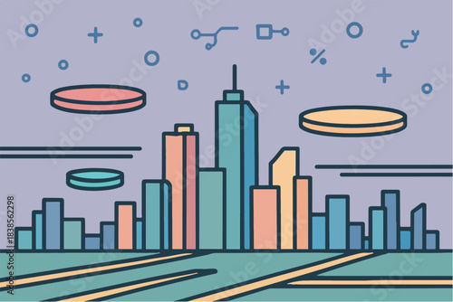 Futuristic Smart City Skyline with Abstract Data Elements