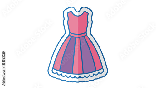 Pink and Purple Layered Party Dress with Scalloped Hem and Ribbon Belt on Black Background