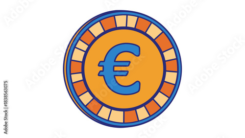 Orange And Blue Euro Coin Symbol Isolated On Black Background Simple Digital Illustration Graphic Design