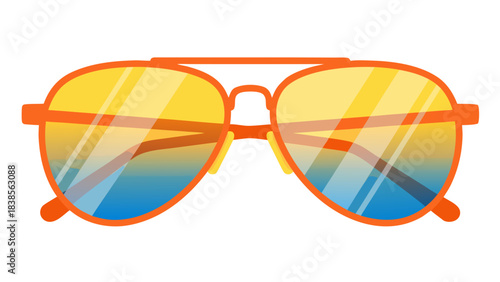 Orange Aviator Sunglasses With Yellow Blue Gradient Lenses On Black Background Summer Accessory For Protection From Sun Bright Colors Reflections