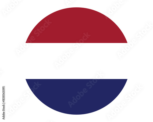 Round flag of Netherlands icon button, simple circular Dutch national symbol with red white and blue stripes isolated on white background