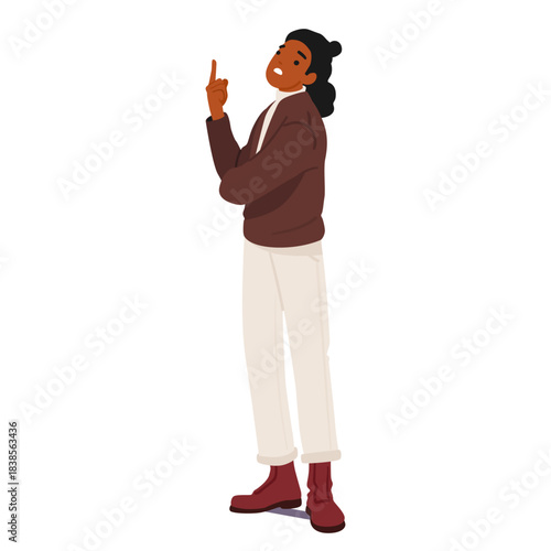 Woman cartoon character pointing finger upward playing anger and irritation at theatrical class