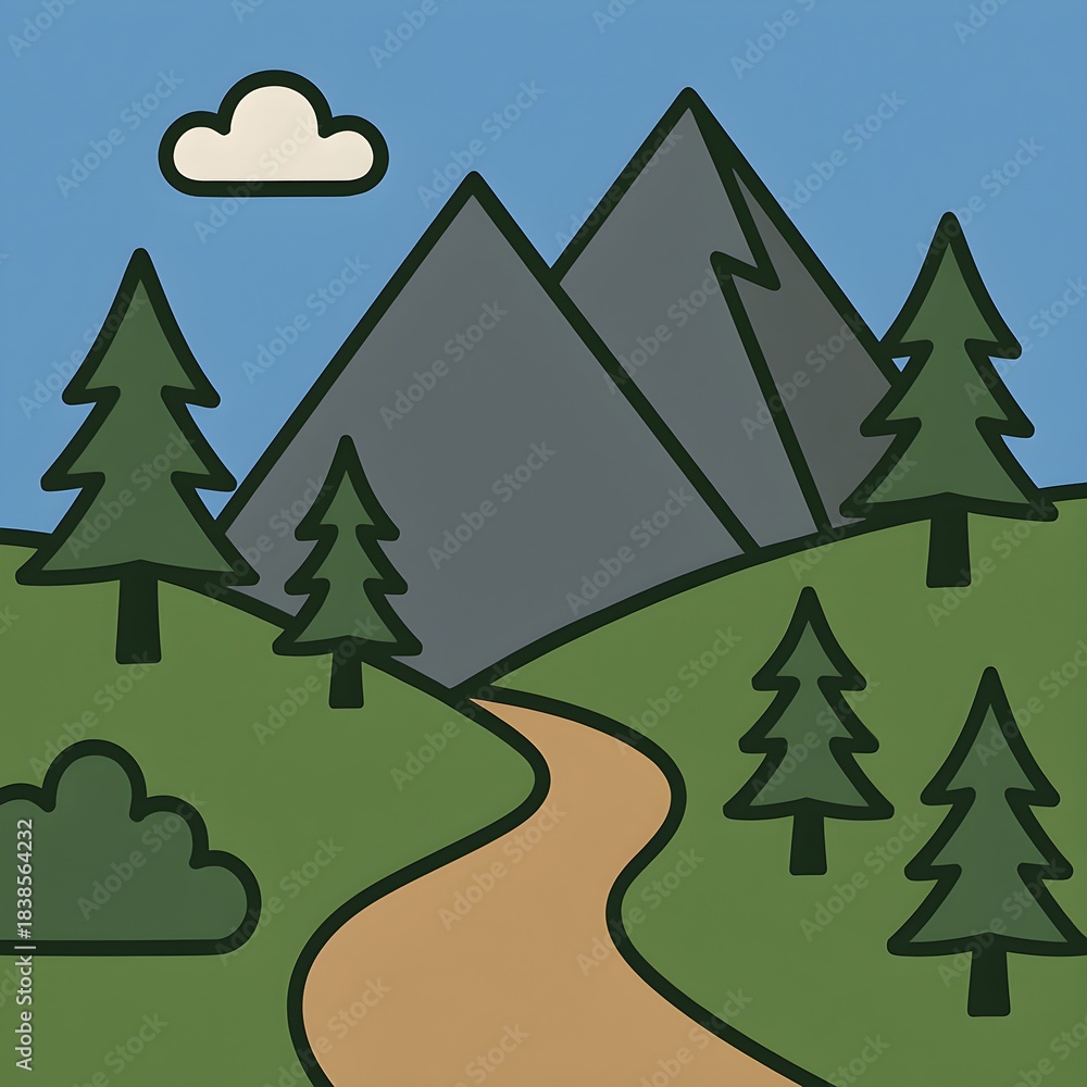 Obraz premium Winding trail through mountain forest illustration