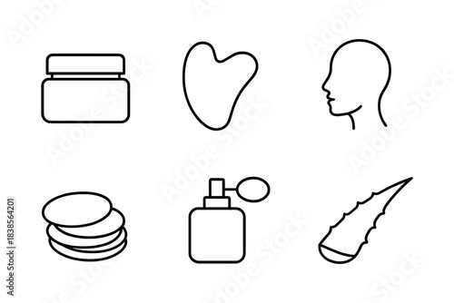 Skincare and beauty line icons for personal care, cosmetics, and wellness branding. Perfect for facial treatments, creams, and natural beauty products. Vector illustration