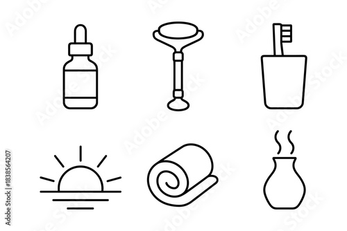 Self-care and wellness line icons for skincare, beauty routines, and relaxation. Perfect for health, spa, and lifestyle branding. Vector illustration