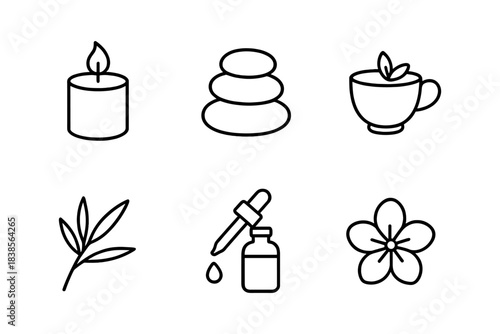 Line icons for spa, aromatherapy, wellness and natural skincare branding. Perfect for beauty, health, lifestyle and organic product design. Vector illustration