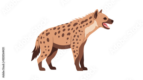 Pixel Art Hyena Standing Against a Black Background Showing Its Teeth and Spotted Fur in a Side Profile
