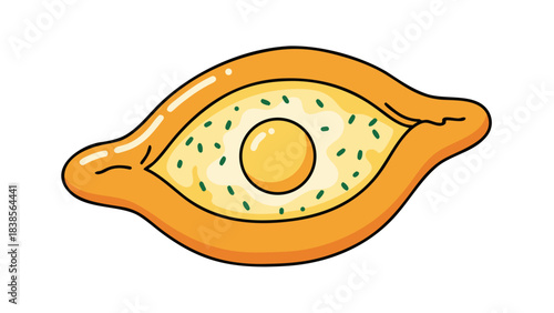 Pixel Art Khachapuri Georgian Cheese Bread with Egg and Herbs on Black Background