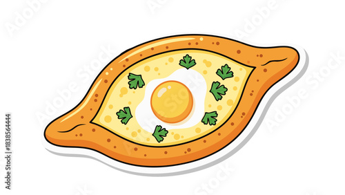 Pixel Art Khachapuri Georgian Cheese Bread with Fried Egg and Parsley Garnishes on a Black Background