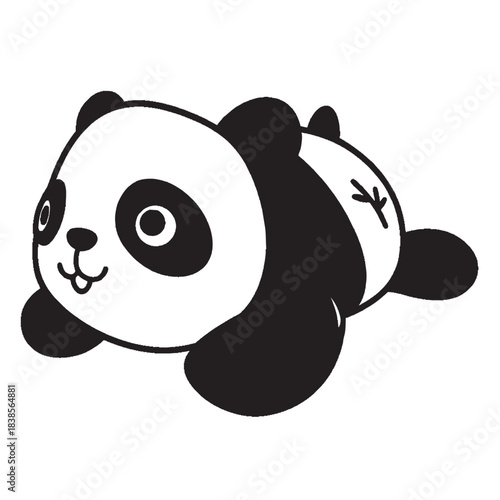 Cute black and white panda bear icon or logo design, representing wildlife, conservation, Asia, and adorable animal characters for children's projects and branding.