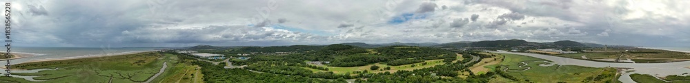 Obraz premium Aerial Panoramic View of Beautiful Welsh British Countryside Landscape Near Cardiff City of Wales UK