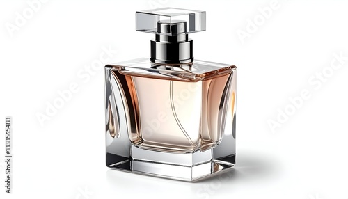 Elegant perfume bottle with a clear design on a white background