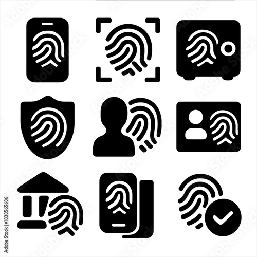 Fingerprint security icons for digital identification and access control