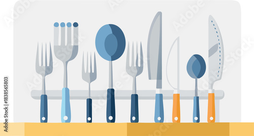 Modern Kitchen Utensils Collection with Metallic Cookware