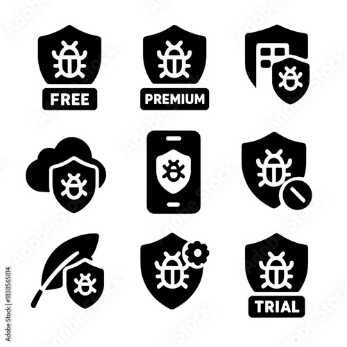 Cybersecurity antivirus icons for mobile and cloud protection packages